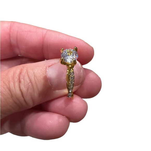 Gold and Rhinestone Diamond Solitaire Ring - Picture 7 of 8
